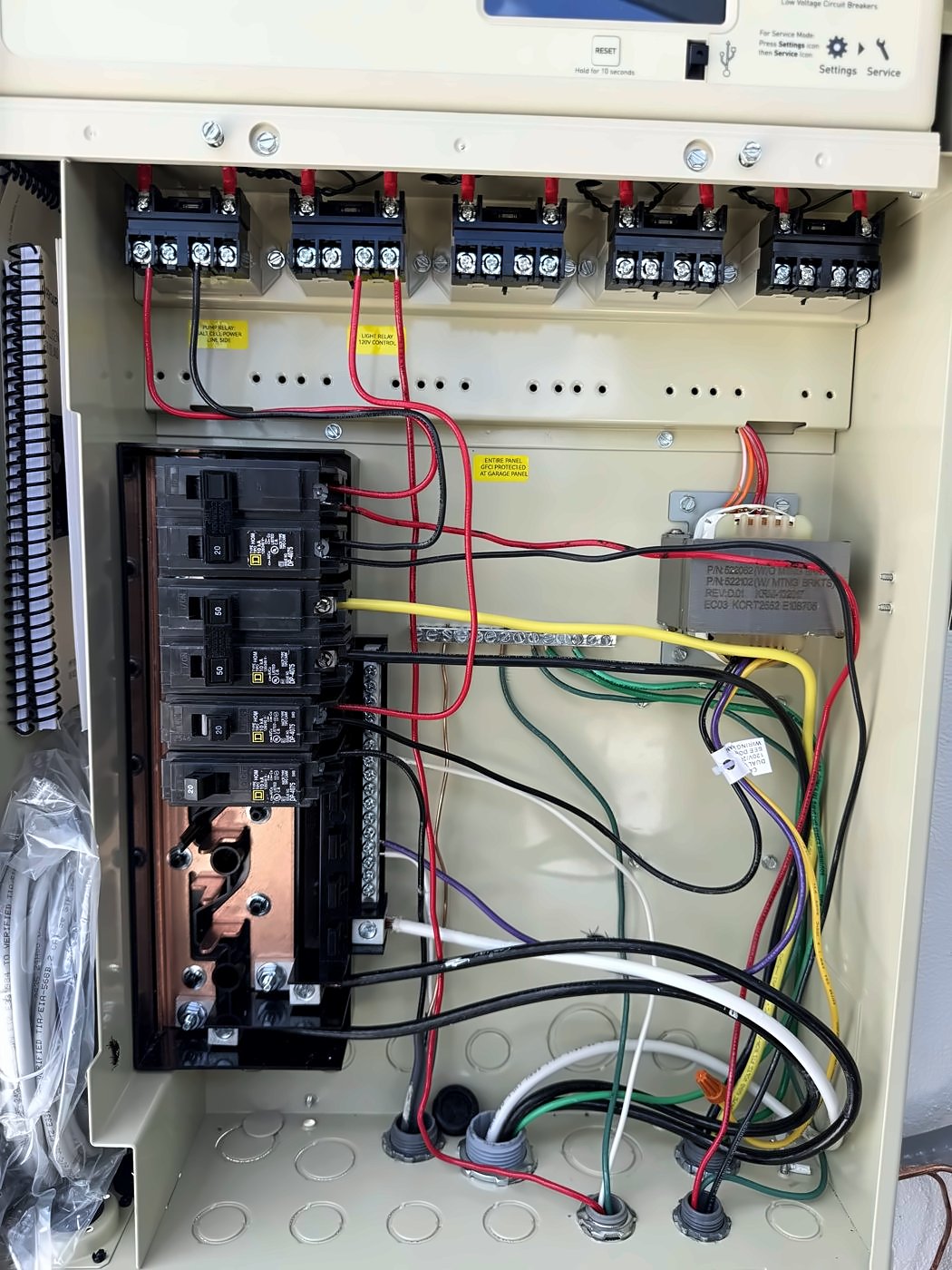 Pool automation load center with relays and new wiring